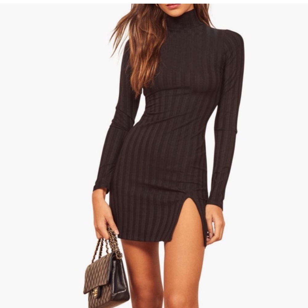 Reformation Libra Black Ribbed Mini Dress (Fits Like a Small)